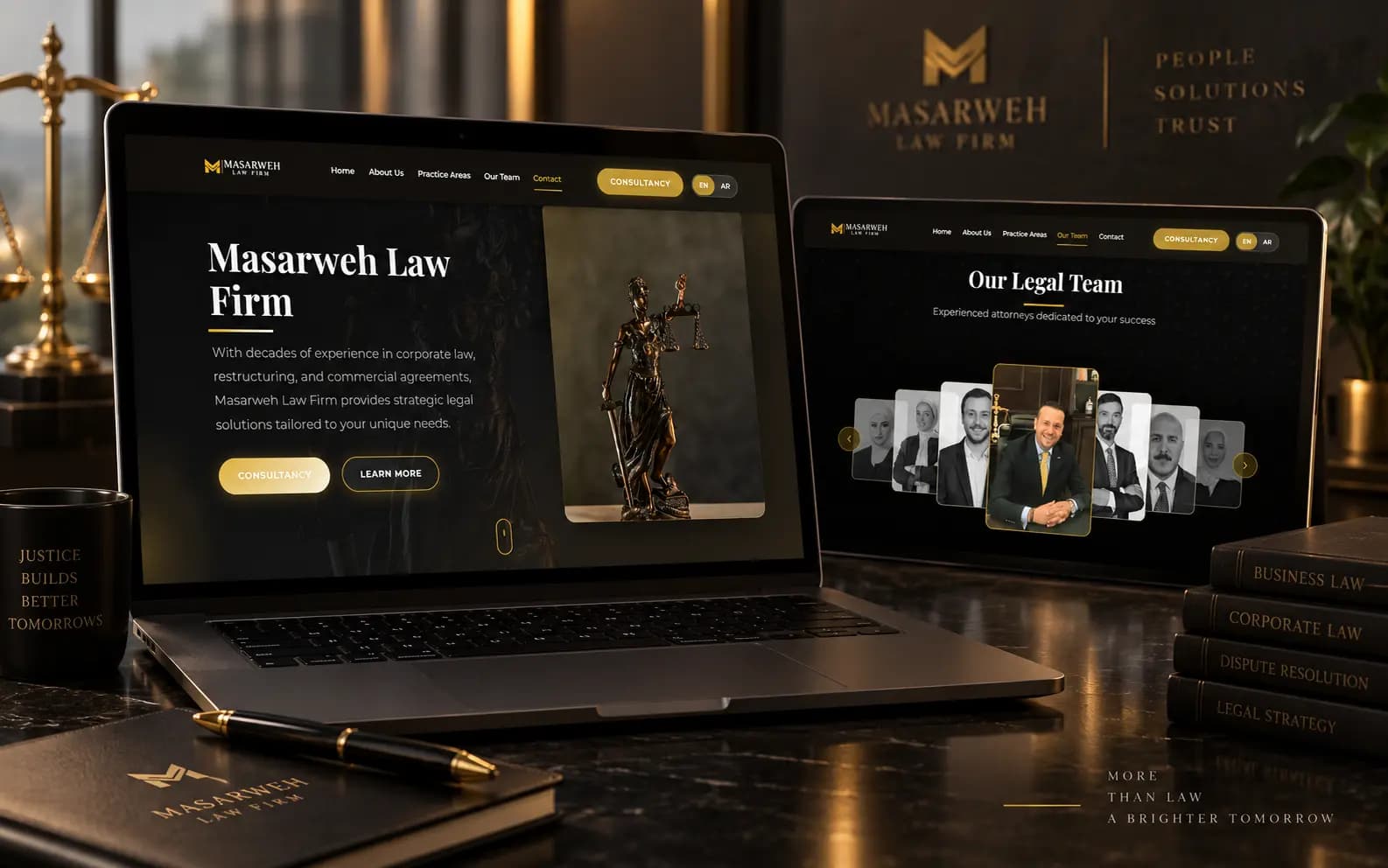 Masarweh Law Firm website on a laptop and desktop display